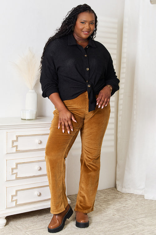 Waffle-Knit Collared Shirt