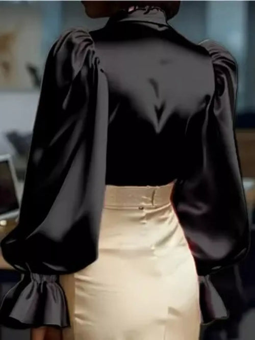 Satin Flounce Sleeve Shirt in Apricot