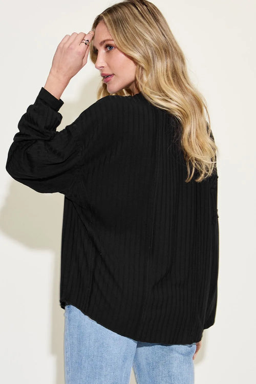 Full-Size Ribbed Long-Sleeve Tee in Orange