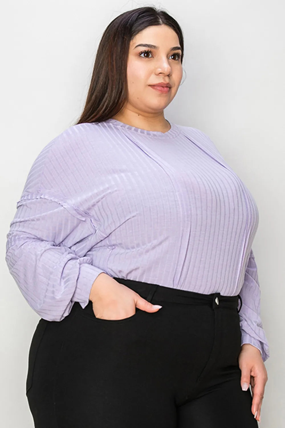 Full-Size Ribbed Long-Sleeve Tee in Lavender