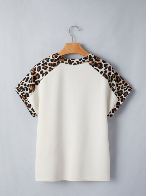Leopard Raglan Sleeve Blouse in Beige