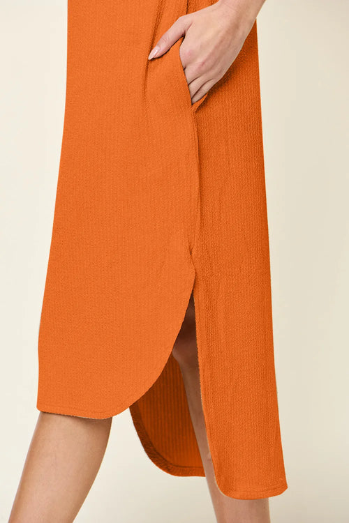 Full-Size Everyday Slit Midi Dress in Tangerine