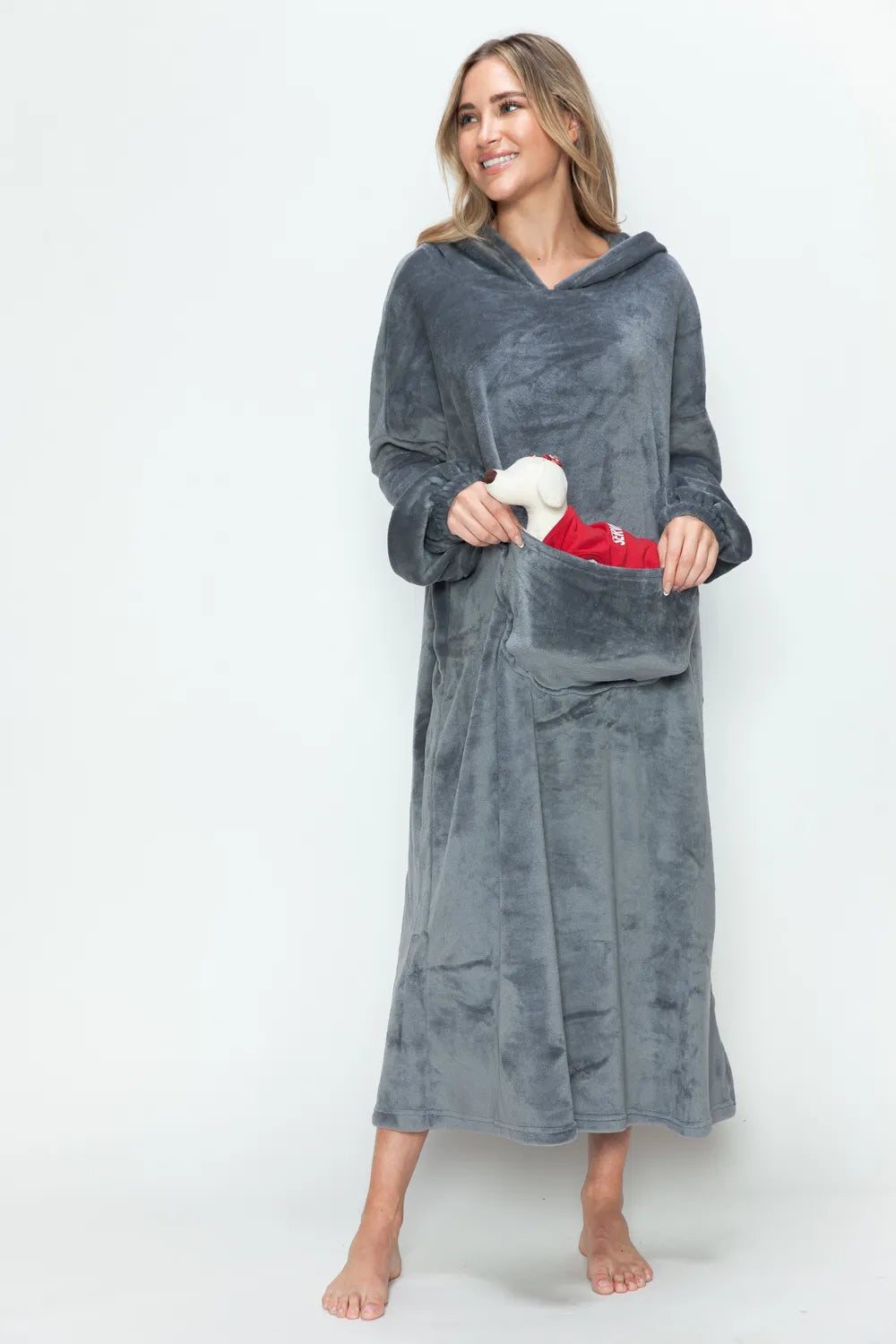 Full-Size Hooded Midi Lounge Dress in Dark Gray
