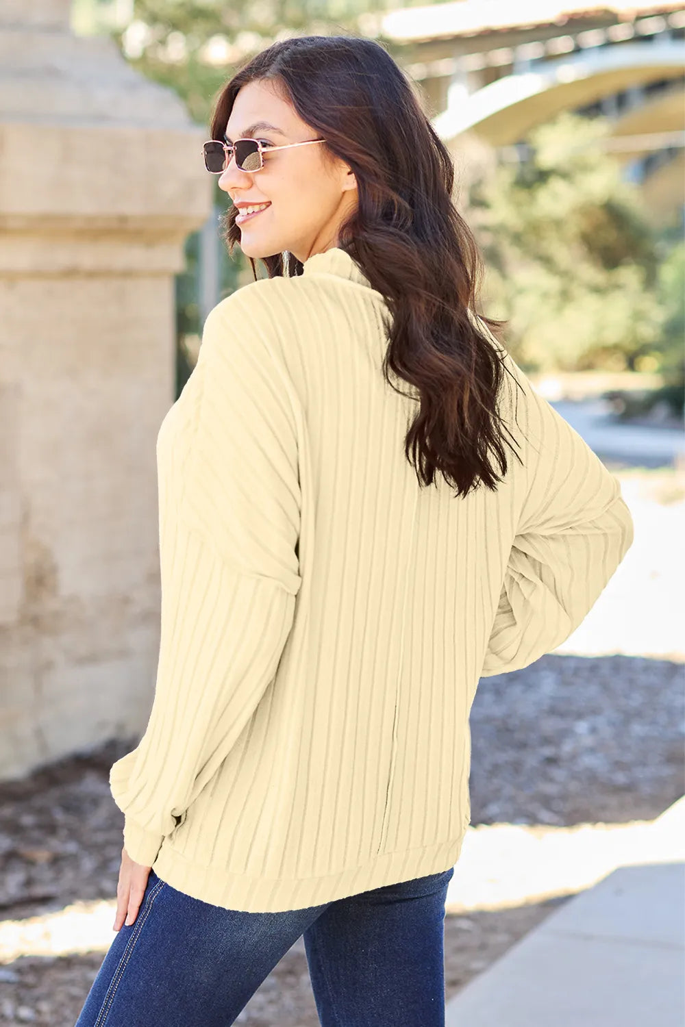 Full-Size Ribbed Mock-Neck Top in Rust