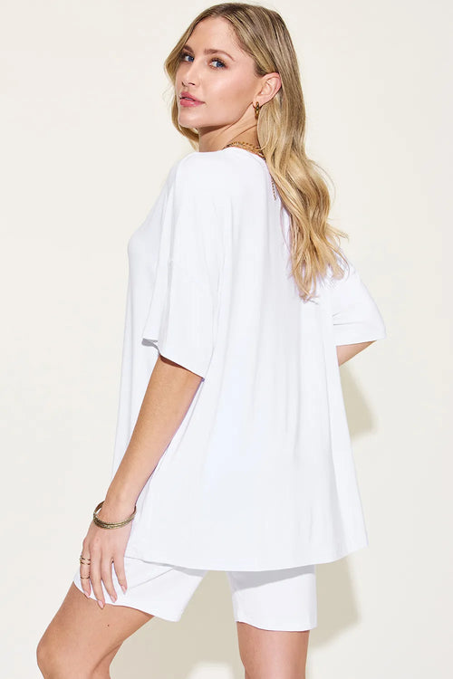 Full-Size V-Neck Tee & Shorts Set in Dark Gray