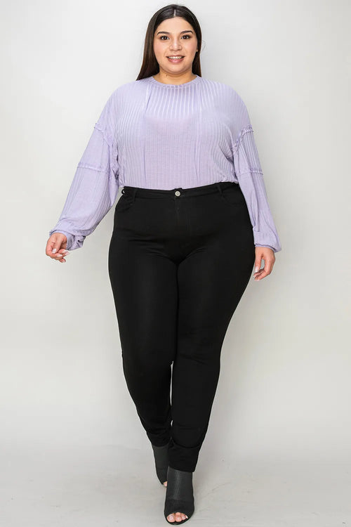 Full-Size Ribbed Long-Sleeve Tee in Dark Brown