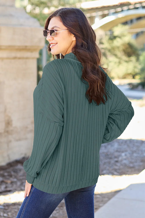 Full-Size Ribbed Mock-Neck Top in Turquoise