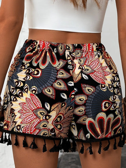 Paisley Tassel Hem Shorts