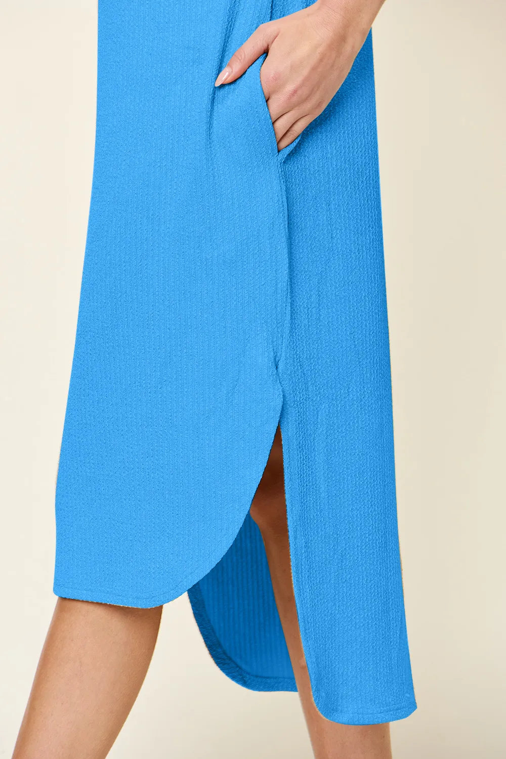 Full-Size Everyday Slit Midi Dress in Sky Blue