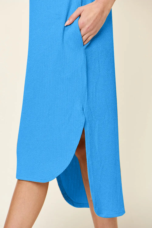 Full-Size Everyday Slit Midi Dress in Sky Blue