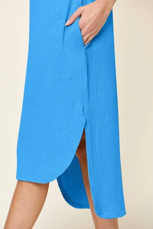 Full-Size Everyday Slit Midi Dress in Sky Blue