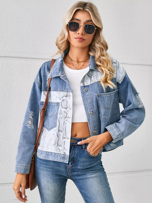 Snake Print Denim Jacket in Python Pattern