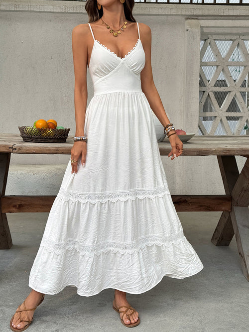 Lace Detail Tiered Dress in White