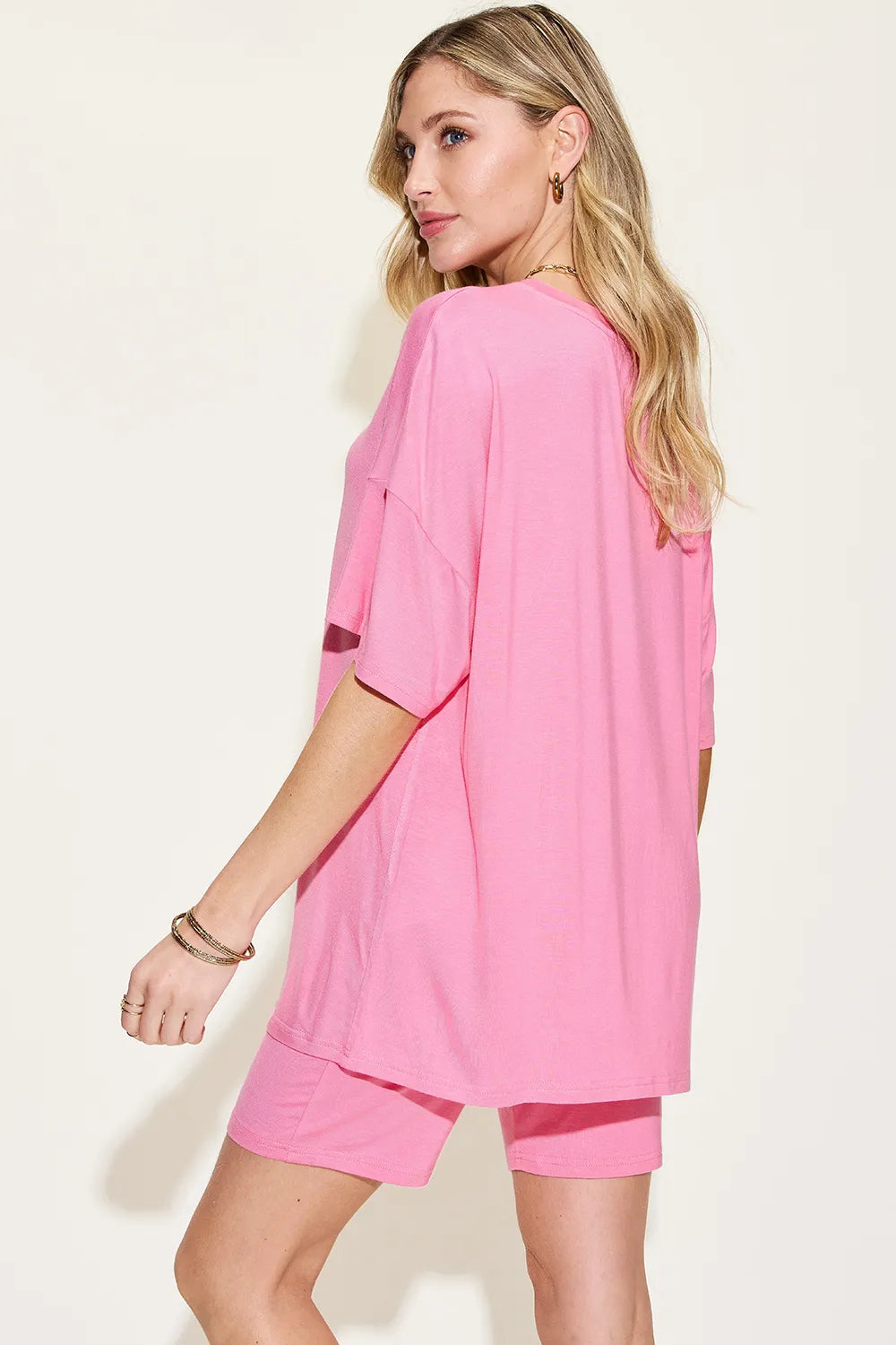 Full-Size V-Neck Tee & Shorts Set in Brown