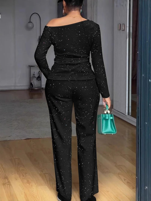Glitter Pants Set in Black