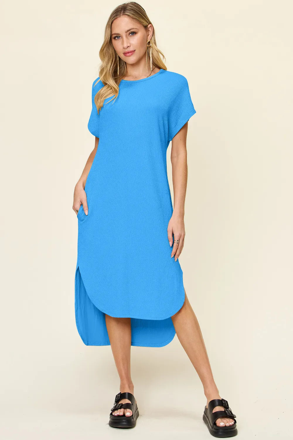 Full-Size Everyday Slit Midi Dress in Sky Blue