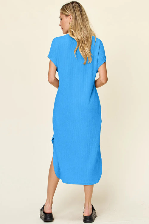 Full-Size Everyday Slit Midi Dress in Sky Blue