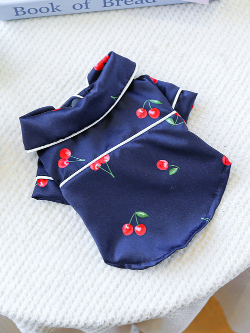 Satin Cozy Pet Pajamas in Navy Blue Cherry