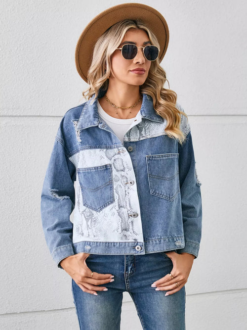 Snake Print Denim Jacket in Python Pattern