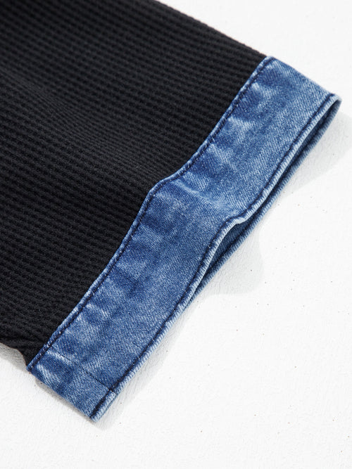 Denim Trim Button Detail Top