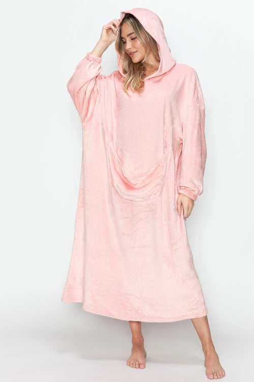 Full-Size Hooded Midi Lounge Dress in Dusty Pink