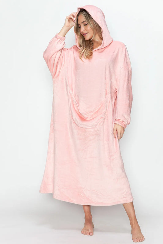 Full-Size Hooded Midi Lounge Dress in Dusty Pink