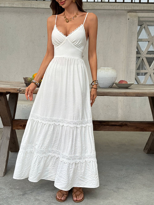 Lace Detail Tiered Dress in White