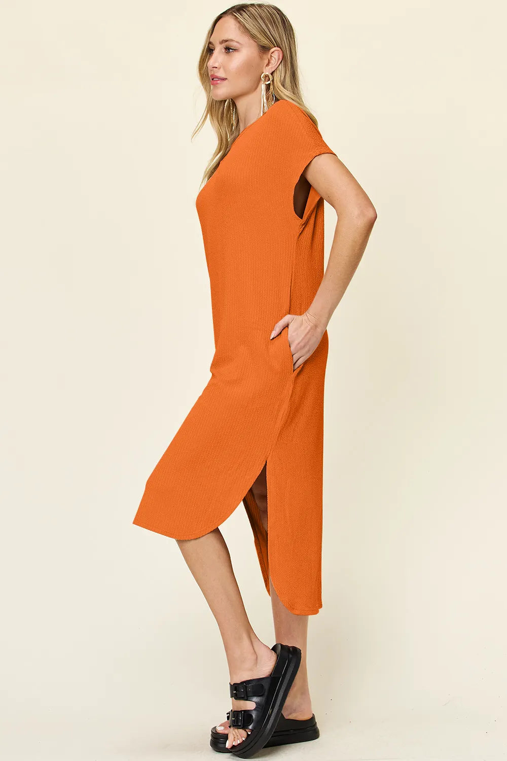 Full-Size Everyday Slit Midi Dress in Sky Blue