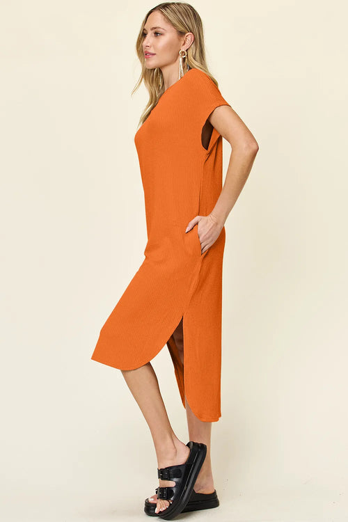Full-Size Everyday Slit Midi Dress in Sky Blue