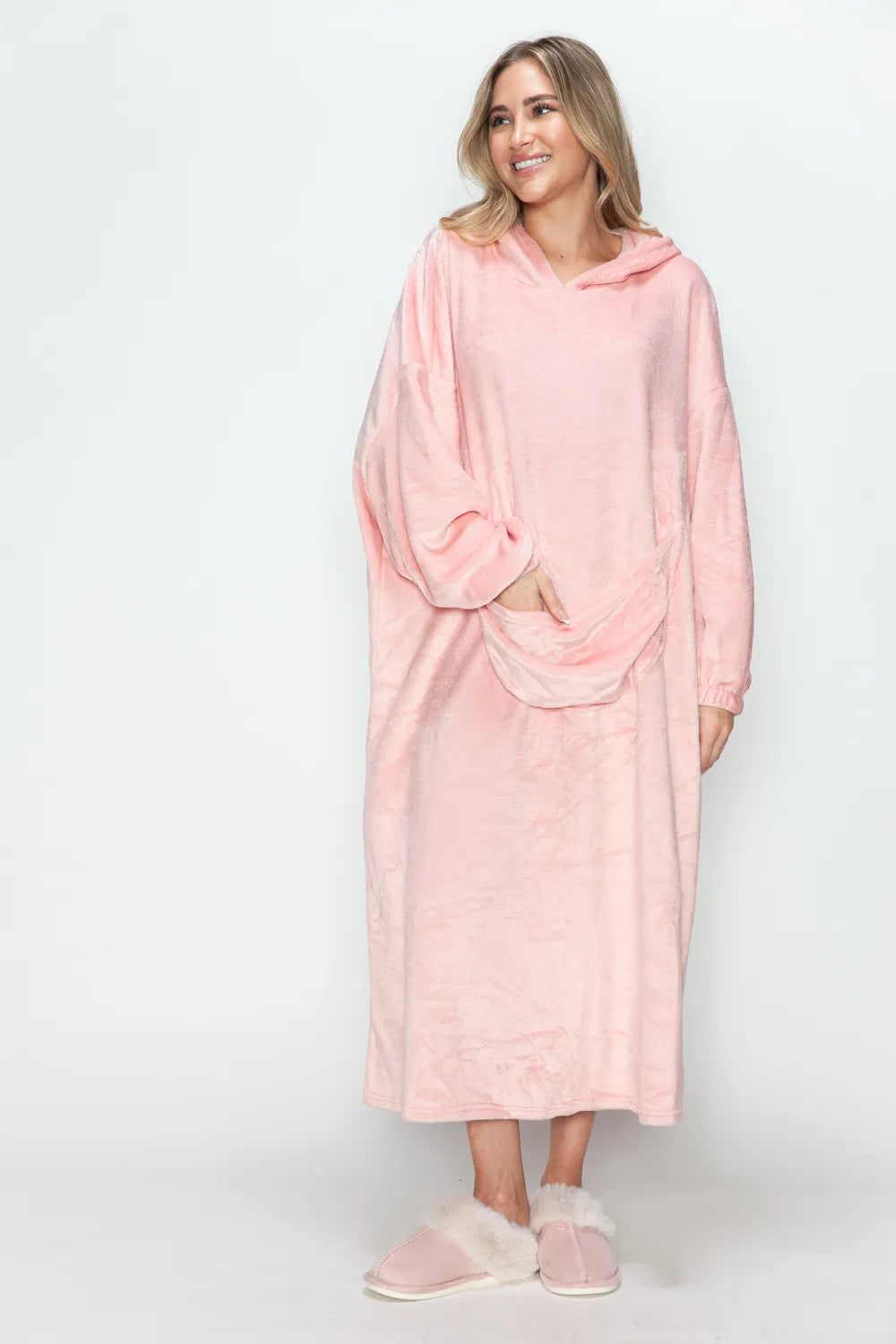 Full-Size Hooded Midi Lounge Dress in Dark Gray