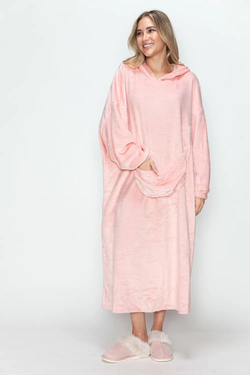 Full-Size Hooded Midi Lounge Dress in Dark Gray