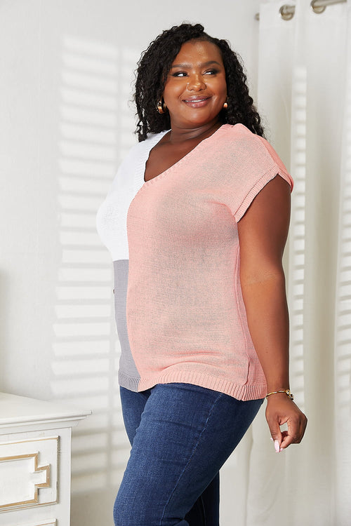 Colorblock V-Neck Knit Top