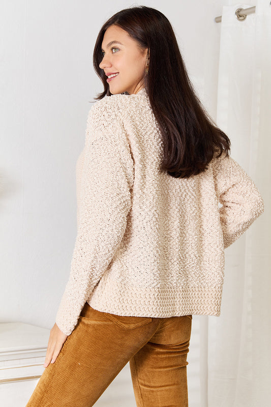 Open-Front Long-Sleeve Cardigan in Cream