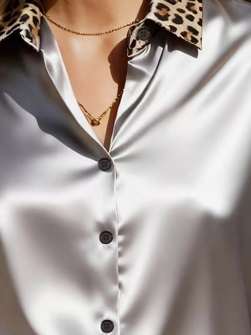 Leopard Button Up Shirt in Blue