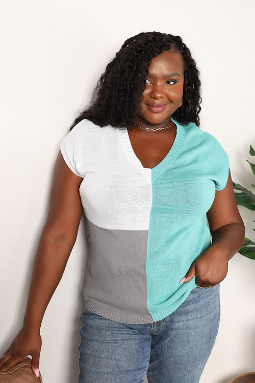Colorblock V-Neck Knit Top