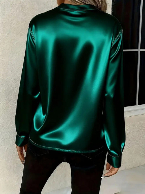 Satin Notched Blouse in Deep Teal