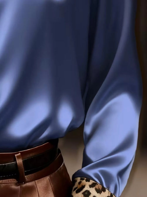 Leopard Button Up Shirt in Blue
