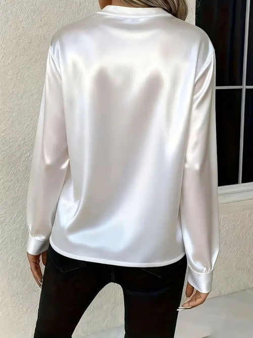 Satin Notched Blouse in Deep Teal