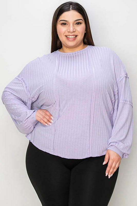 Full-Size Ribbed Long-Sleeve Tee in Lavender