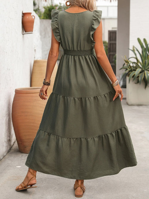 Ruffled Tiered Slit Dress