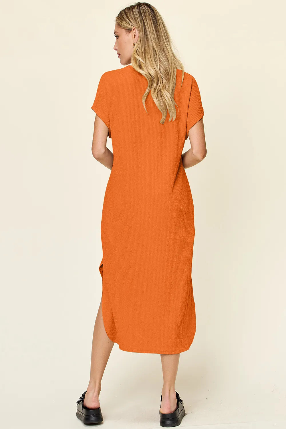 Full-Size Everyday Slit Midi Dress in Tangerine
