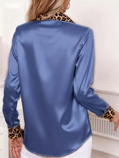 Leopard Button Up Shirt in Blue