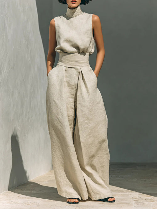 Turtleneck Pants Set in Ivory