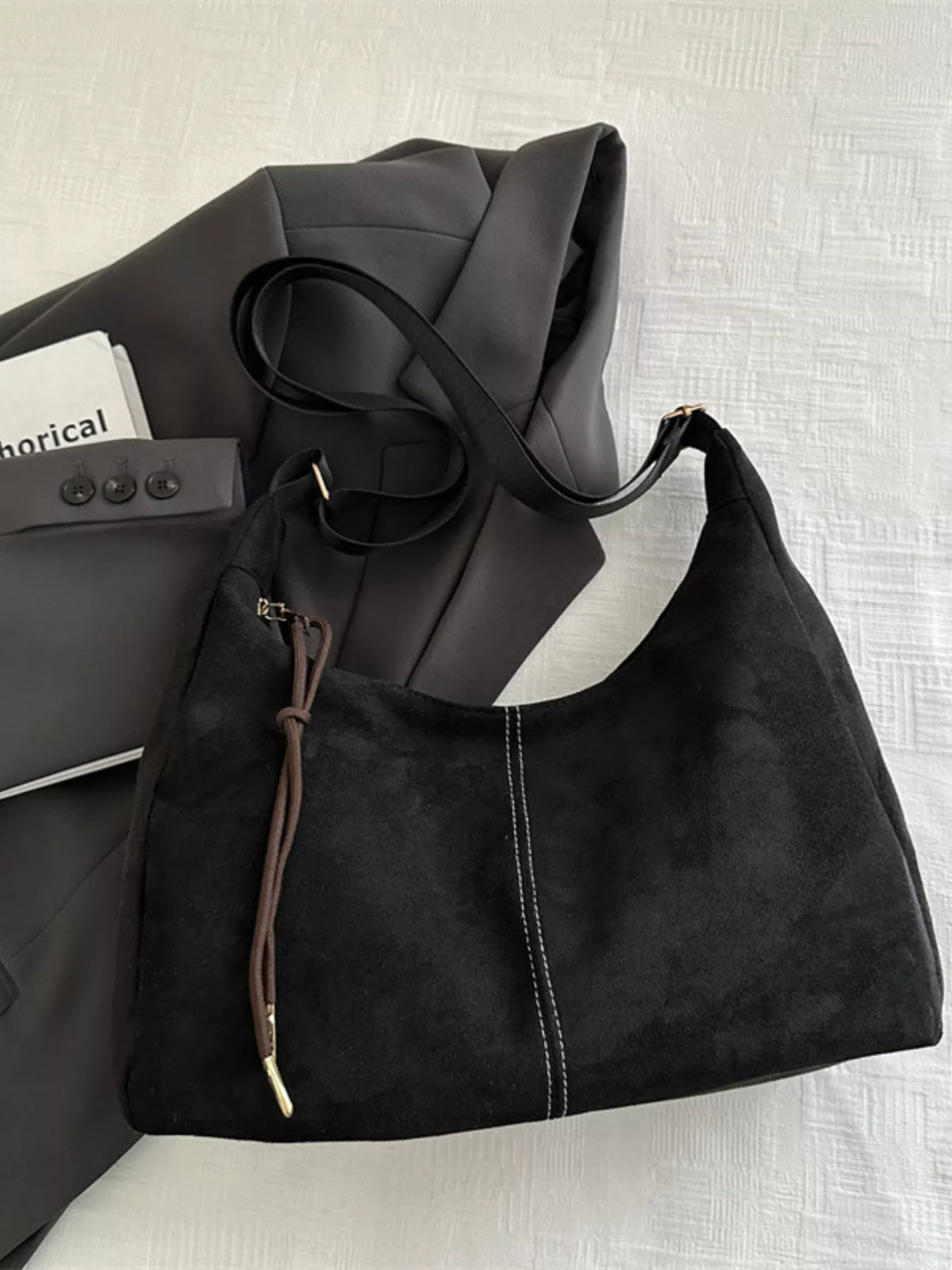 Suede Crossbody Bag in Black