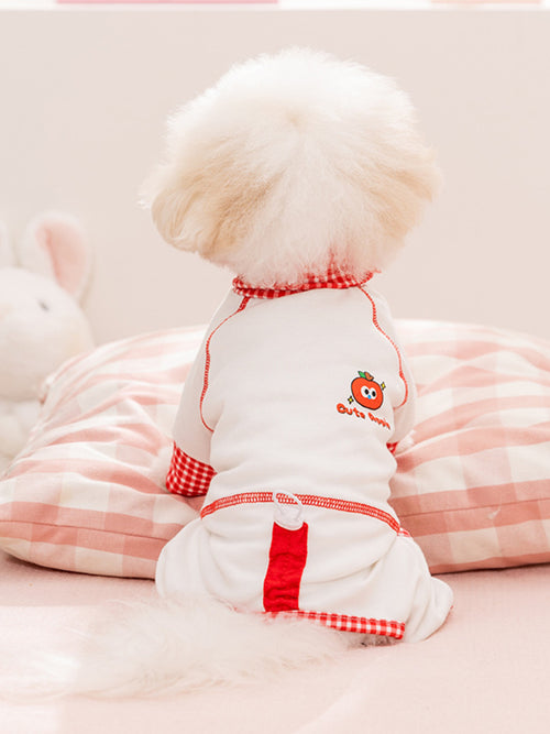 Contrast Pet Pajamas in White+Red