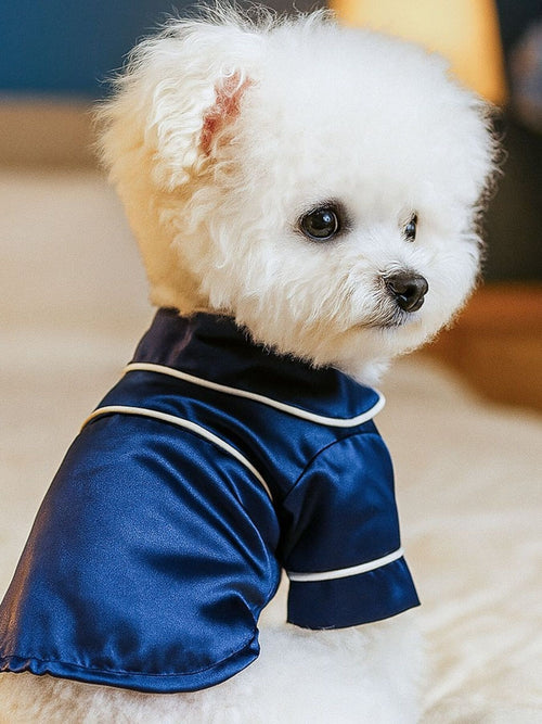 Satin Cozy Pet Pajamas in Navy Blue Cherry