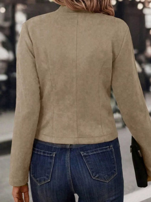 Cropped Open Front Jacket in Khaki
