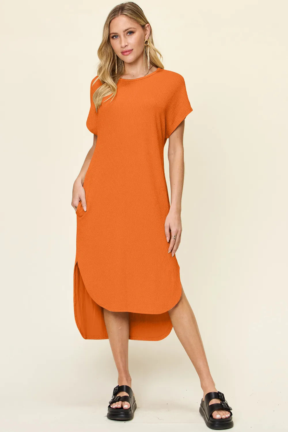 Full-Size Everyday Slit Midi Dress in Sky Blue