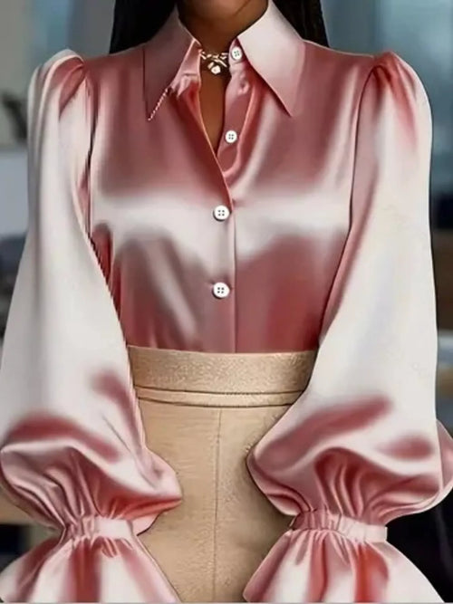 Satin Flounce Sleeve Shirt in Black