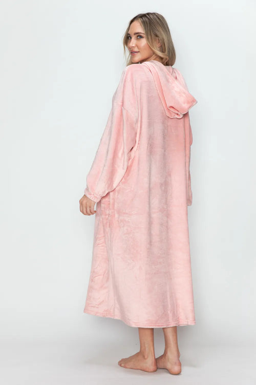 Full-Size Hooded Midi Lounge Dress in Dusty Pink